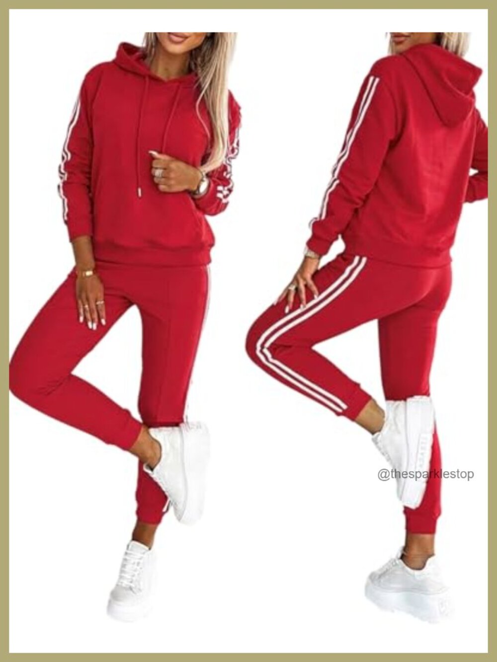 2 Piece Sweatsuit Set Striped Long Sleeve Hoodie Jogger Lounge